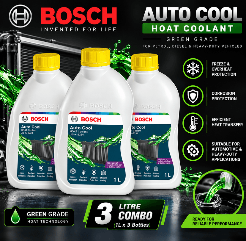 BOSCH Auto Cool Green HOAT Engine Coolant Concentrate – 3 Litre Combo (3 × 1 L) - Image 1